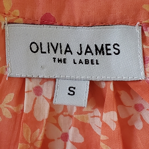 Olivia James The Label Orange Floral Emory Puff Sleeve Blouse Sz Small Like New - Picture 8 of 11